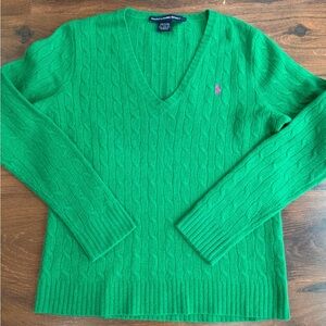 Ralph Lauren Sport Green CAble Kit Classic Preppy Sweater Sz L 100% Lambswool